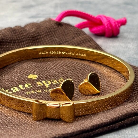 Kate Spade Goldtone bow bangle and earrings - Picture 1 of 5
